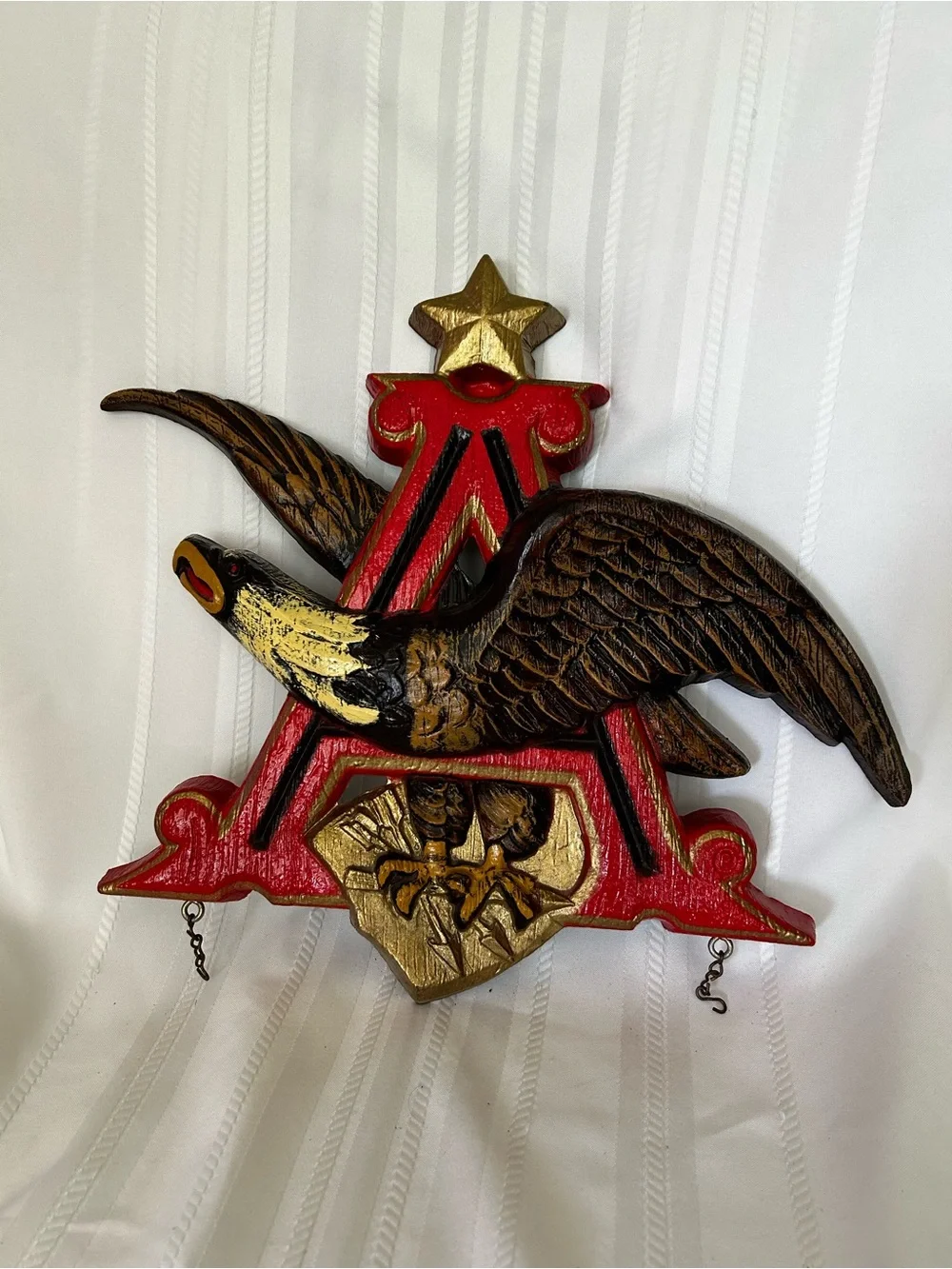 Vintage Angeiser-Bush Patriotic Eagle Wall Plaque Red Gold Brown Star Decor